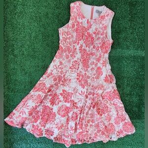 Danny & Nicole Coral Pink and White Sleeveless Floral Lace Overlay Dress!!!